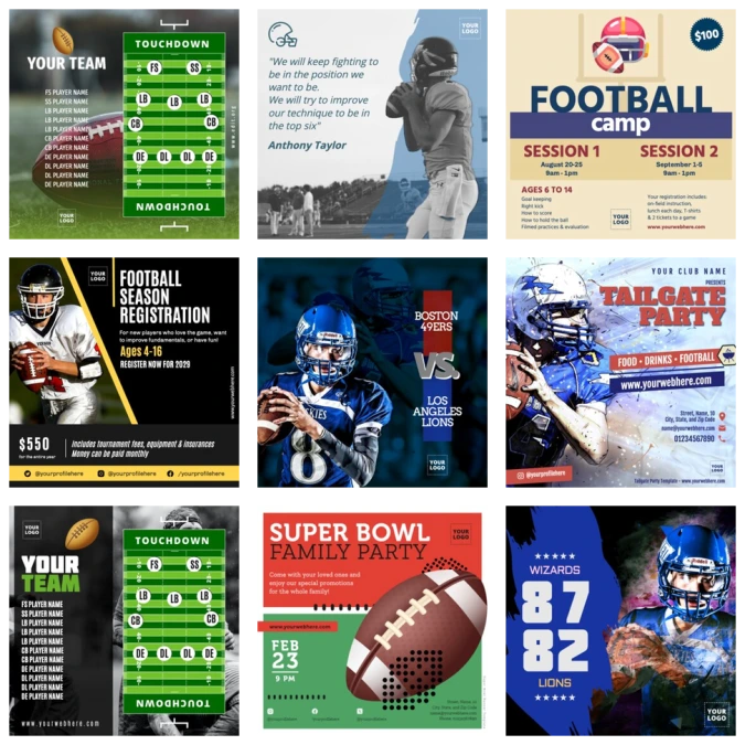 Create football invitations, banners, and posters online