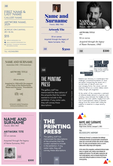 Editable Artwork Label Templates for Exhibitions