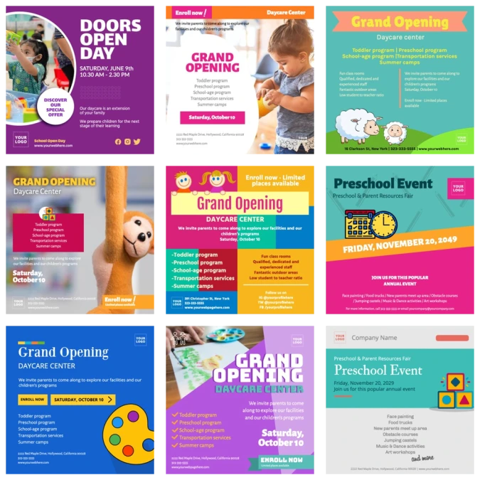 Bearbeite eine Flyer-Vorlage zum Thema Kinderbetreuung