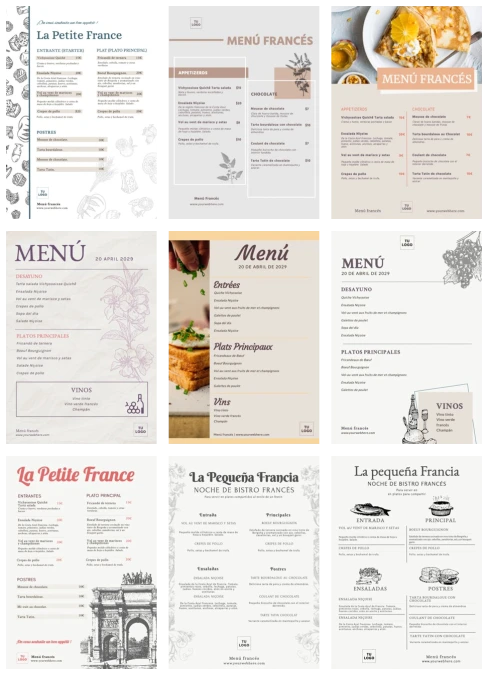 Edita un menú de bistrot francés
