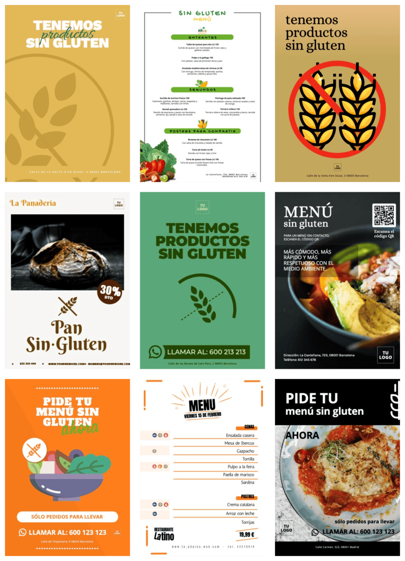 Carteles para productos Sin Gluten editables