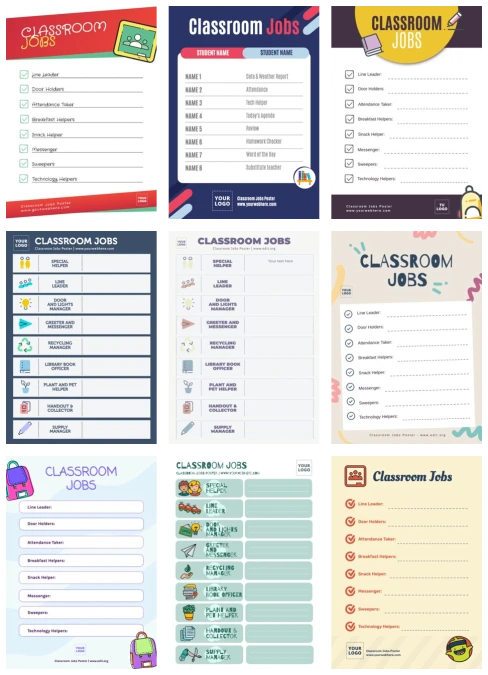 Free Editable Classroom Jobs Charts
