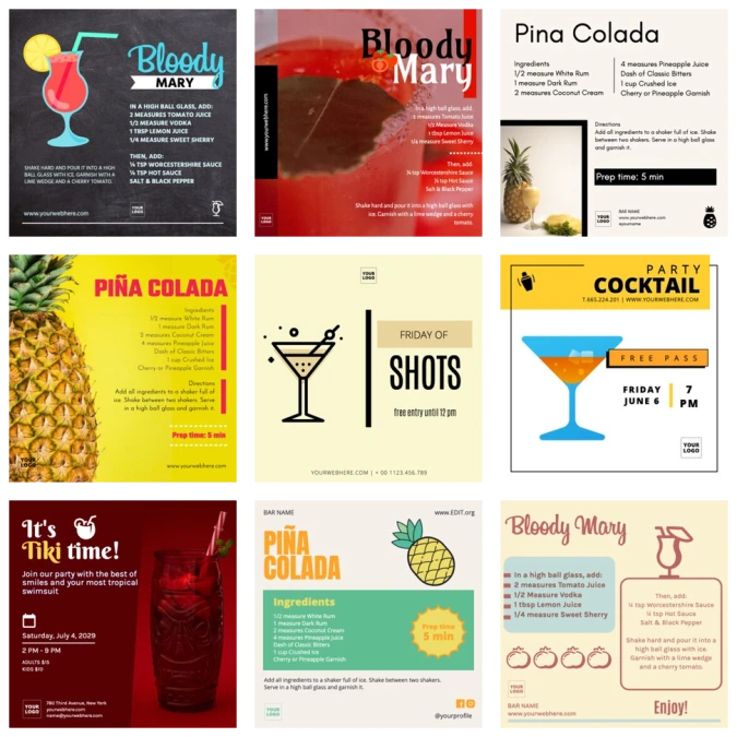 Edite um menu de coquetéis