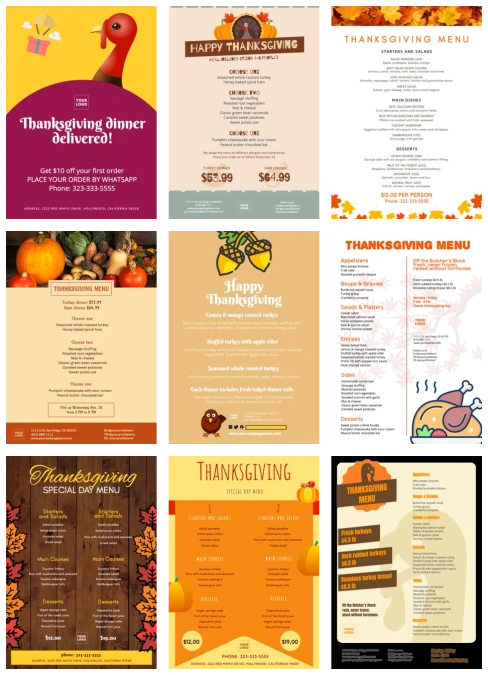 Edite um cardápio de Ação de Graças