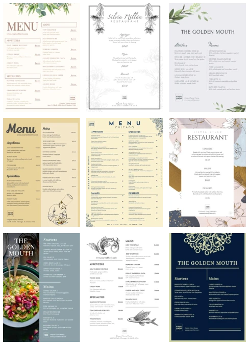 Fancy Menu Templates to Edit Online