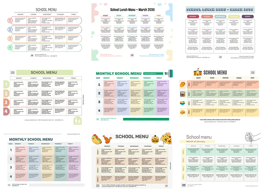 Weekly School Menu Template Free School Menu Templates Editable And Weekly School Menu Template Free School Menu Templates Editable And