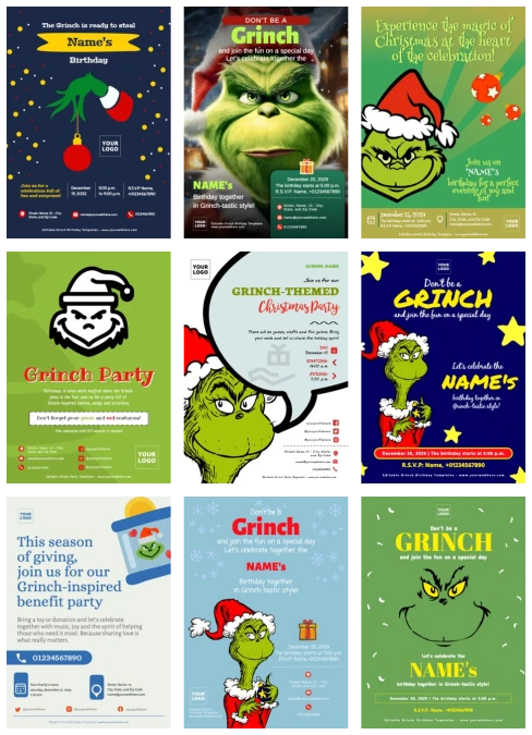Editable Grinch Party Invitation Templates