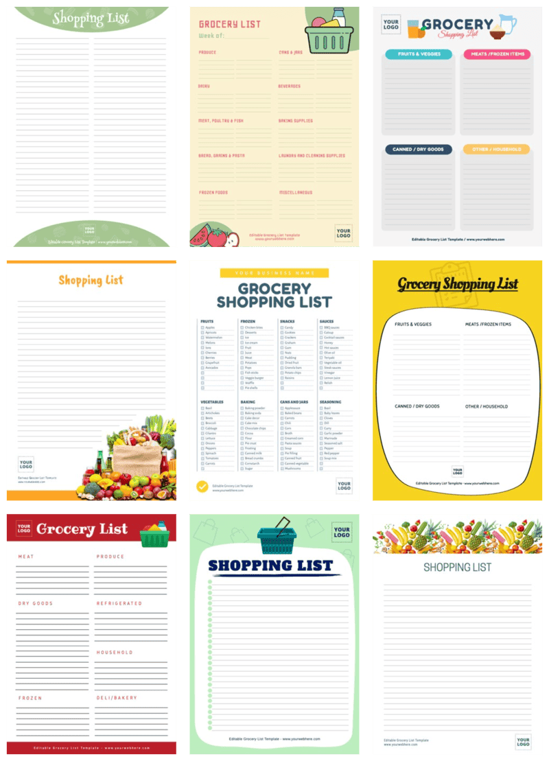 Free Printable Grocery List Templates