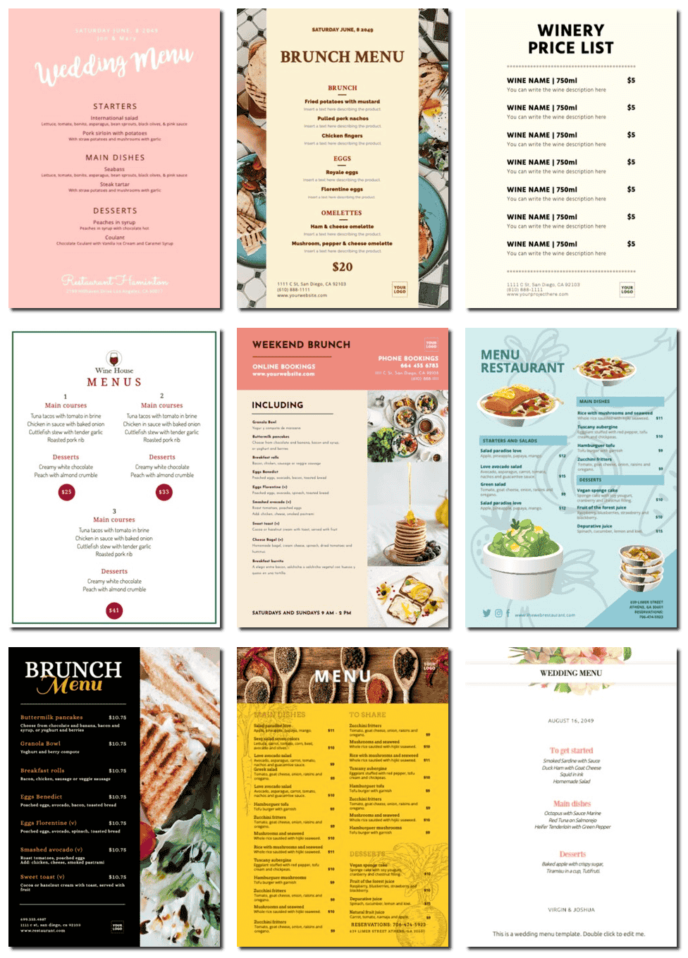 Edit designs for your restaurant