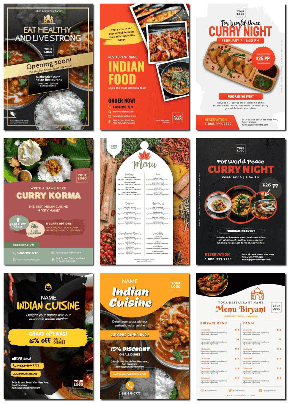 Indian Restaurant Flyer Menu Templates