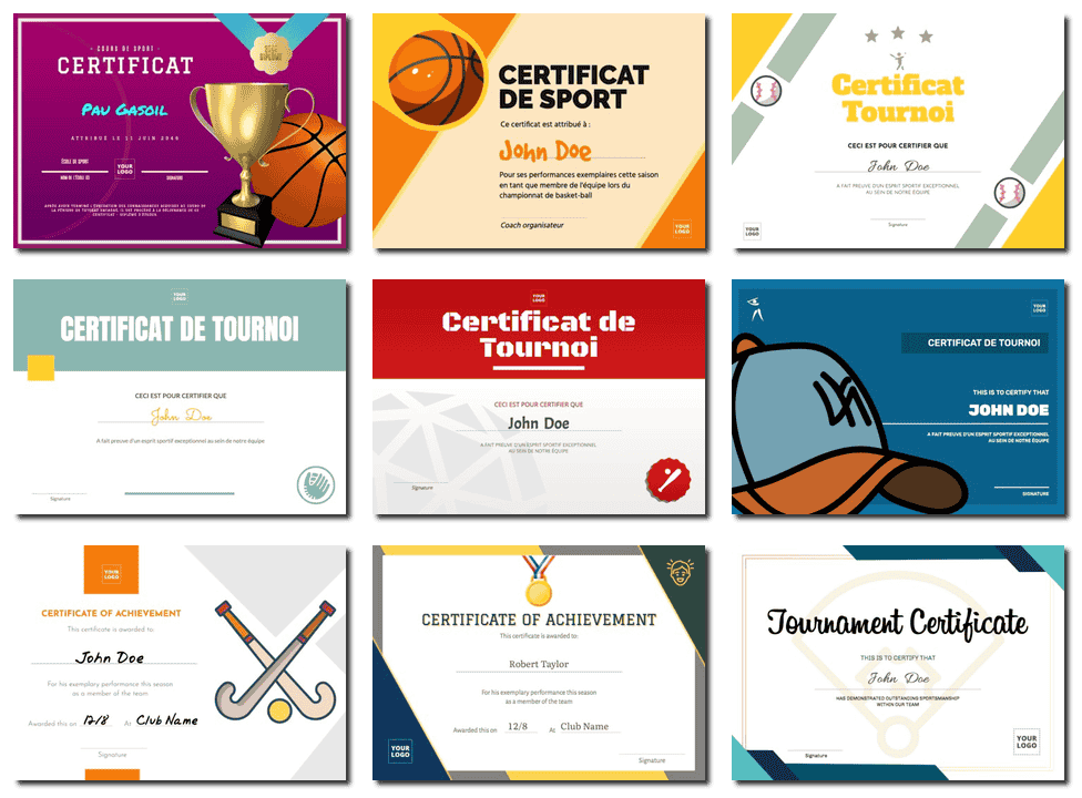 Modèles gratuits de certificats sportifs