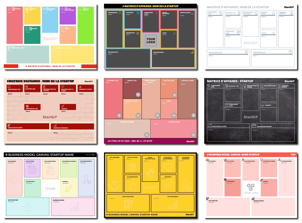 Modèles pour créer un Business Model Canvas ou Matrice d'affaires en ligne