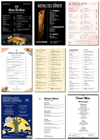 Modifier un menu de dîner