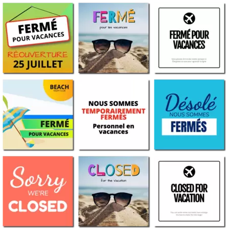 Modifier un panneau Fermé pour vacances