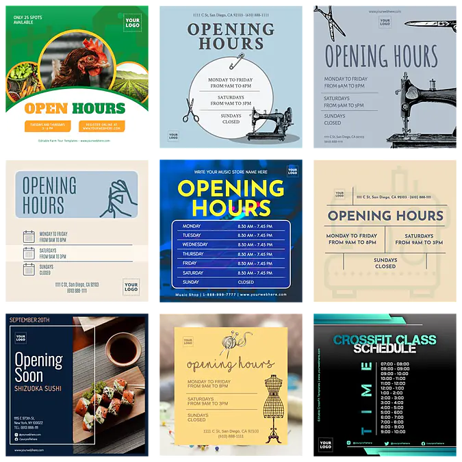 Operating Hour Website Design Opening hours templates online