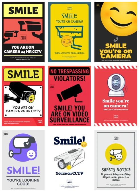 Smile, You Are On Camera Sign Templates