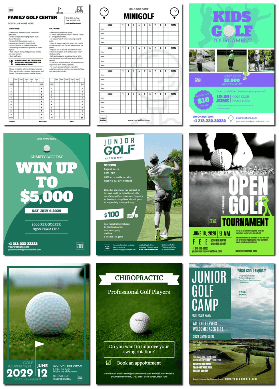 Edytowalne szablony ulotek turniejowych w golfa