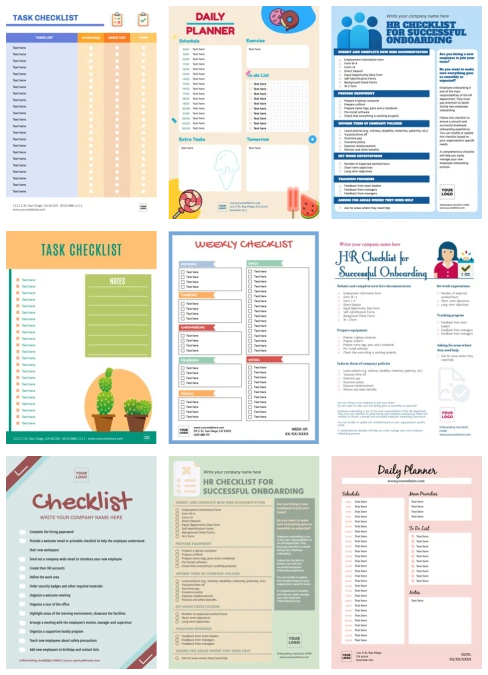 Online Editable Checklist Templates