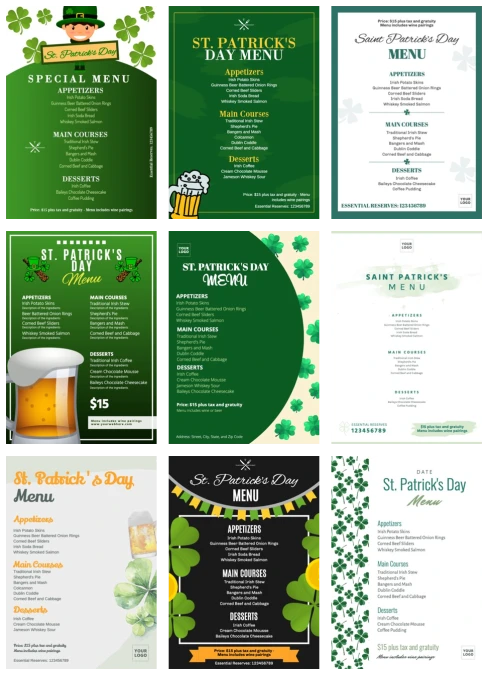 Edit a Saint Patricks menu
