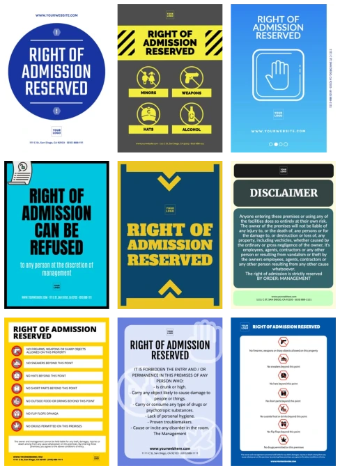Edit a Right of Admission template