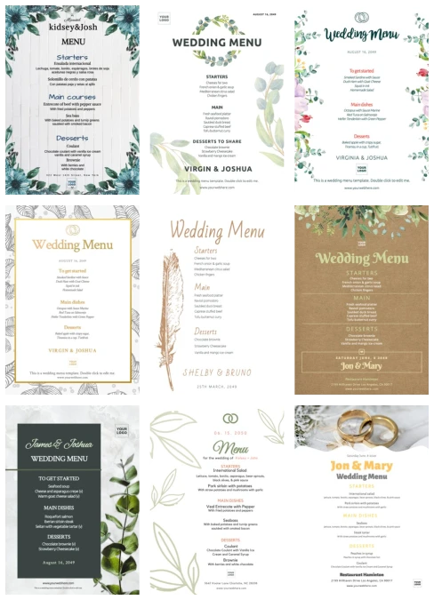 Edit a wedding menu template