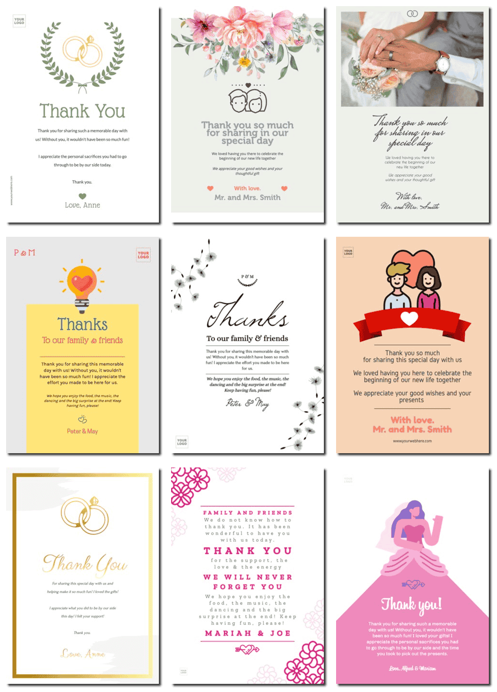 Custom beautiful thank you cards for weddings